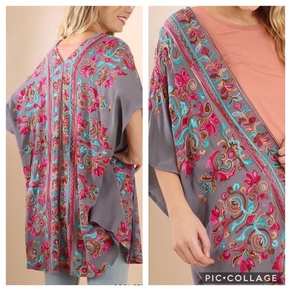S-XXL Turquoise Dream Embroidery Tulip Kimono🌵New - Picture 3 of 8